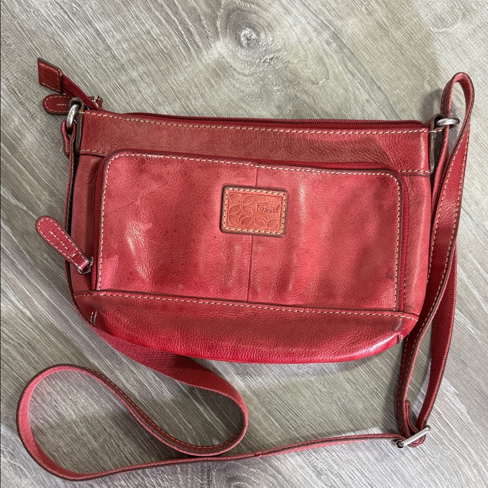 Fossil Red Leather Crossbody Bag